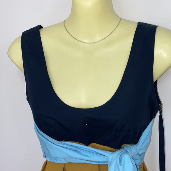 Marni Cotton Midnight Blue/ Goldtone Sash Tie Empire Midi Dress U.S. 4 Beautiful - Picture 2 of 9